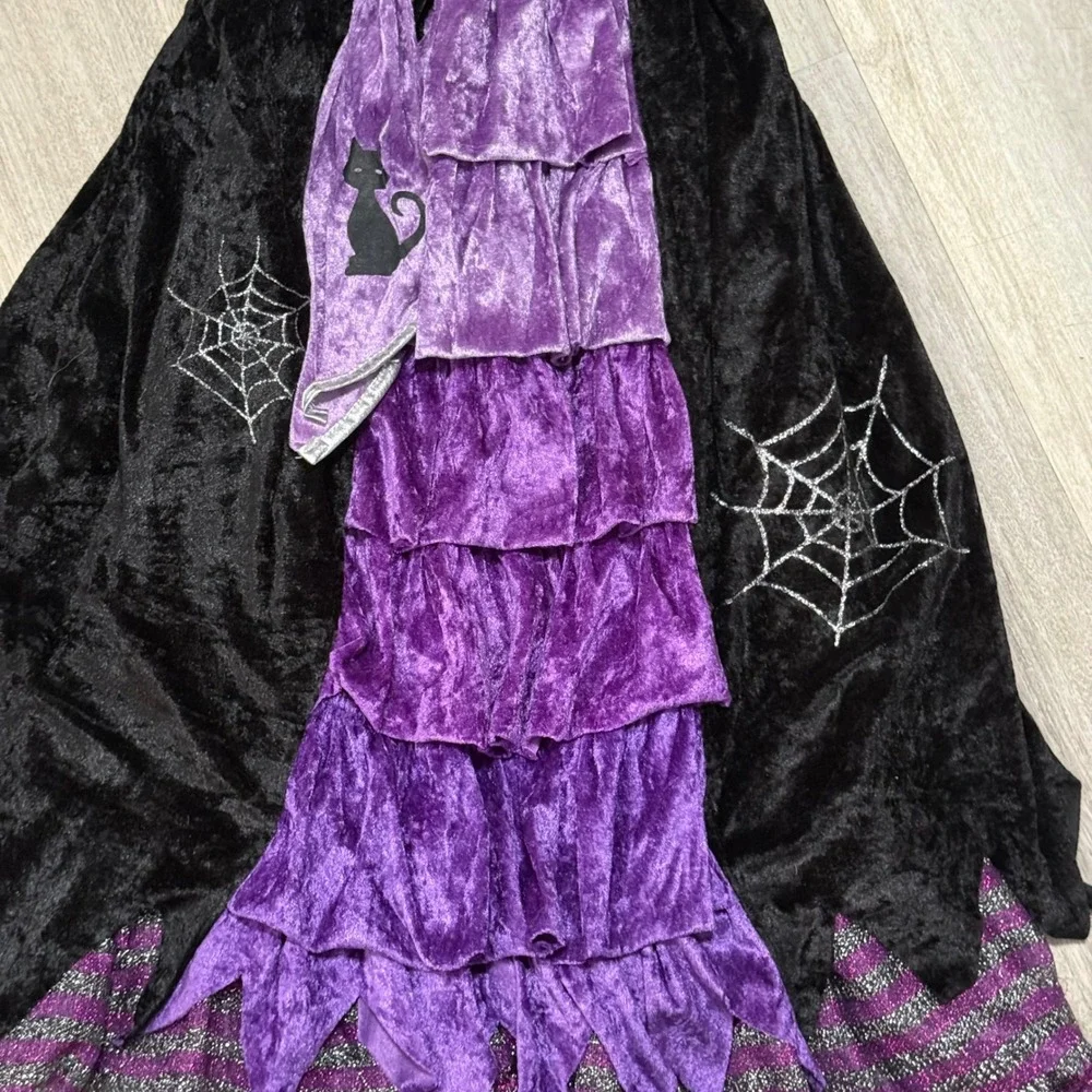 Kids Witch Costume‎ Dress Hat Spider Web Purple Black Halloween Magical  Dress
